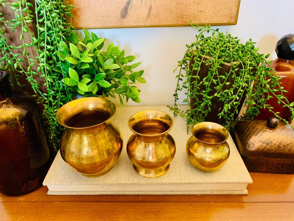 Brass Set Of Three Unique Design Planter