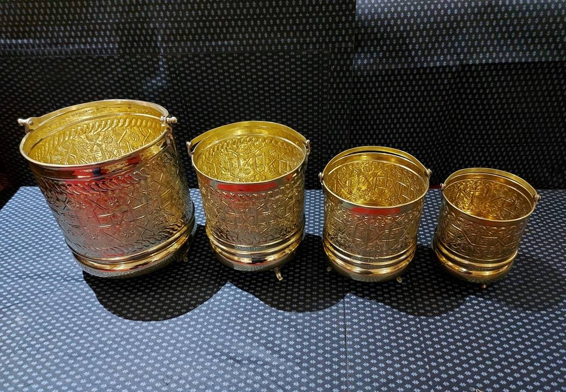 Brass Set Of Three Unique Design Planter