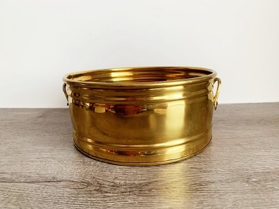 Brass Line Engraved Hammered With Two Handle