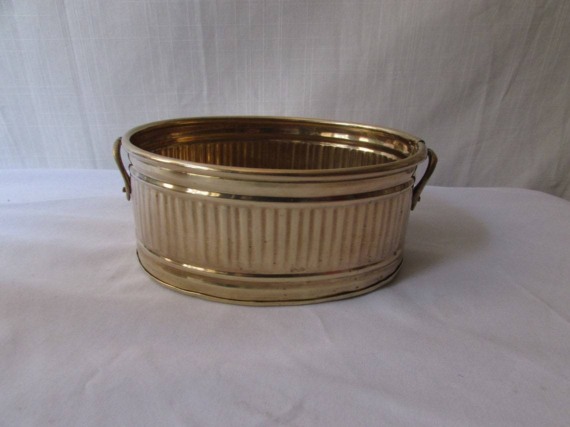 Brass Line Engraved Hammered With Two Handle