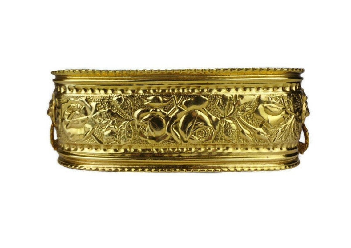 Brass Line Engraved Hammered With Two Handle