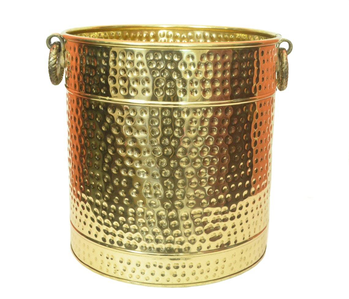 Brass Line Engraved Hammered With Two Handle