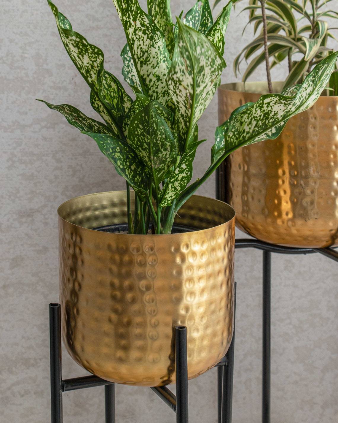 Brass Textured Engraved Round Planter