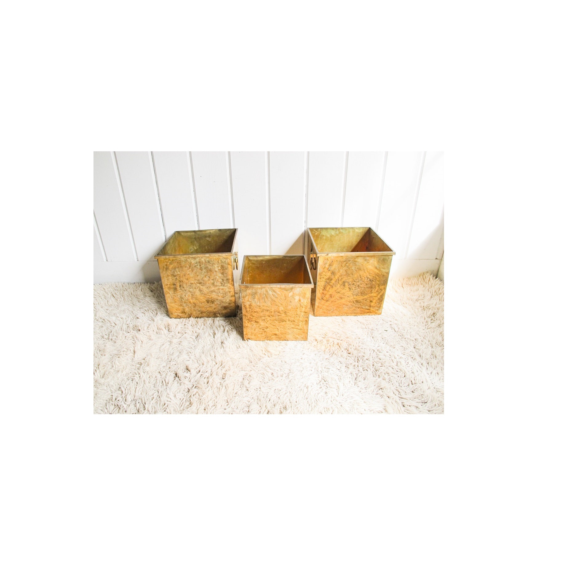 Brass Texture Square Shaped Withtwo Handle Planter