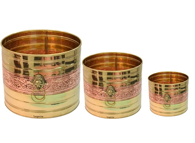 Brass Texture Square Shaped Withtwo Handle Planter