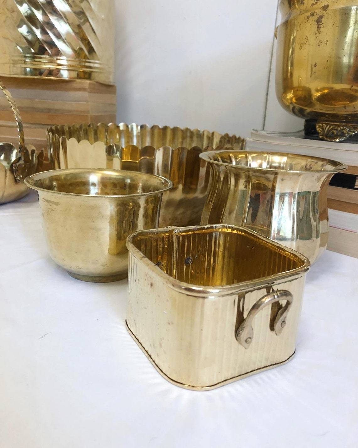 Brass Small Lion Faced Engraved Handle Planter