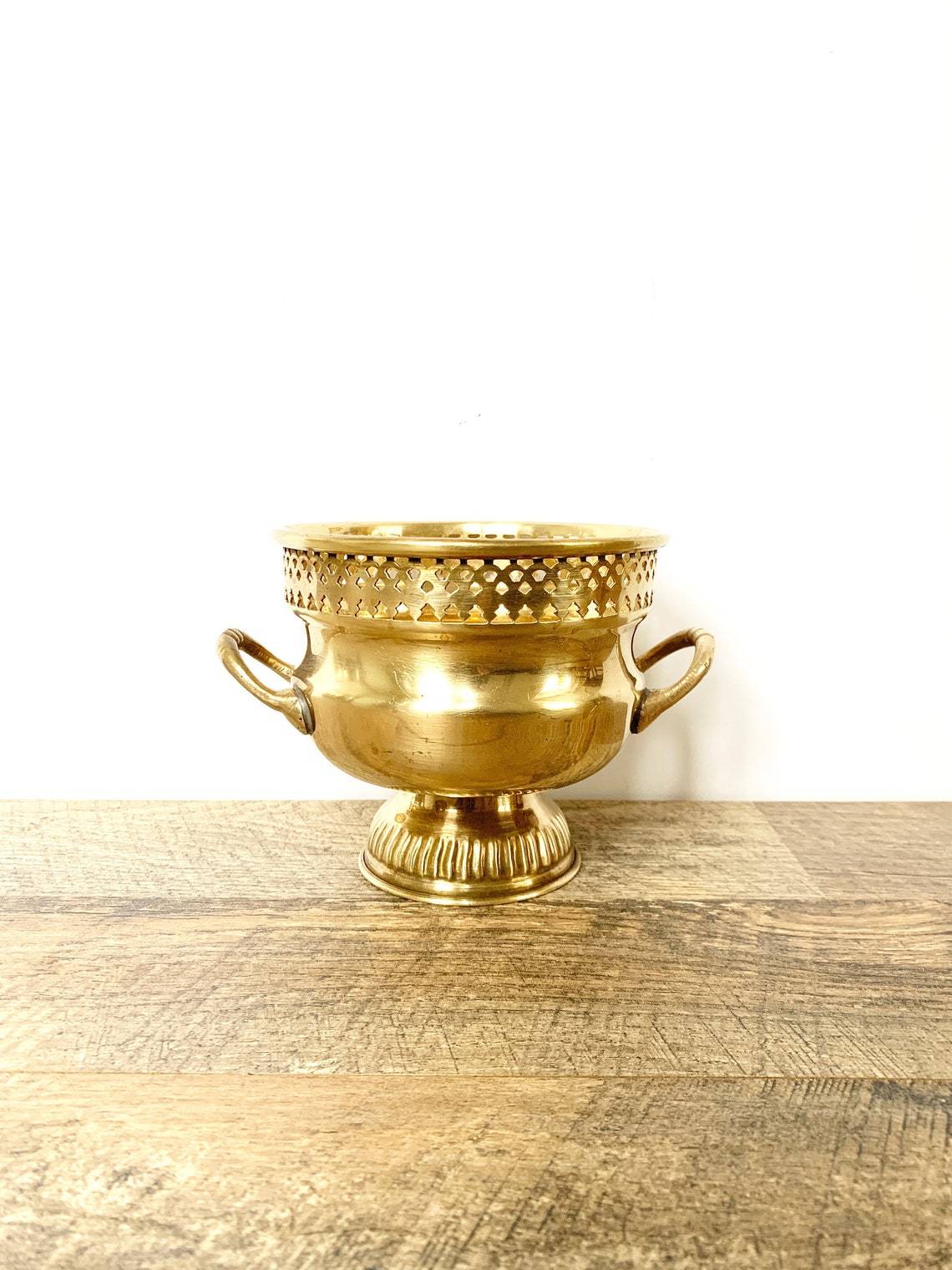 Brass Table Top Line Engraved Planter