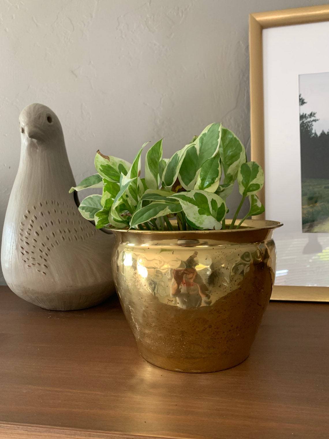 Brass Table Top Line Engraved Planter