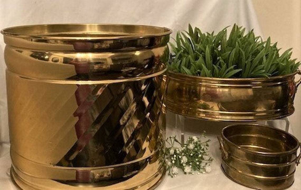 Brass Big Texture Engraved Planter For Garden