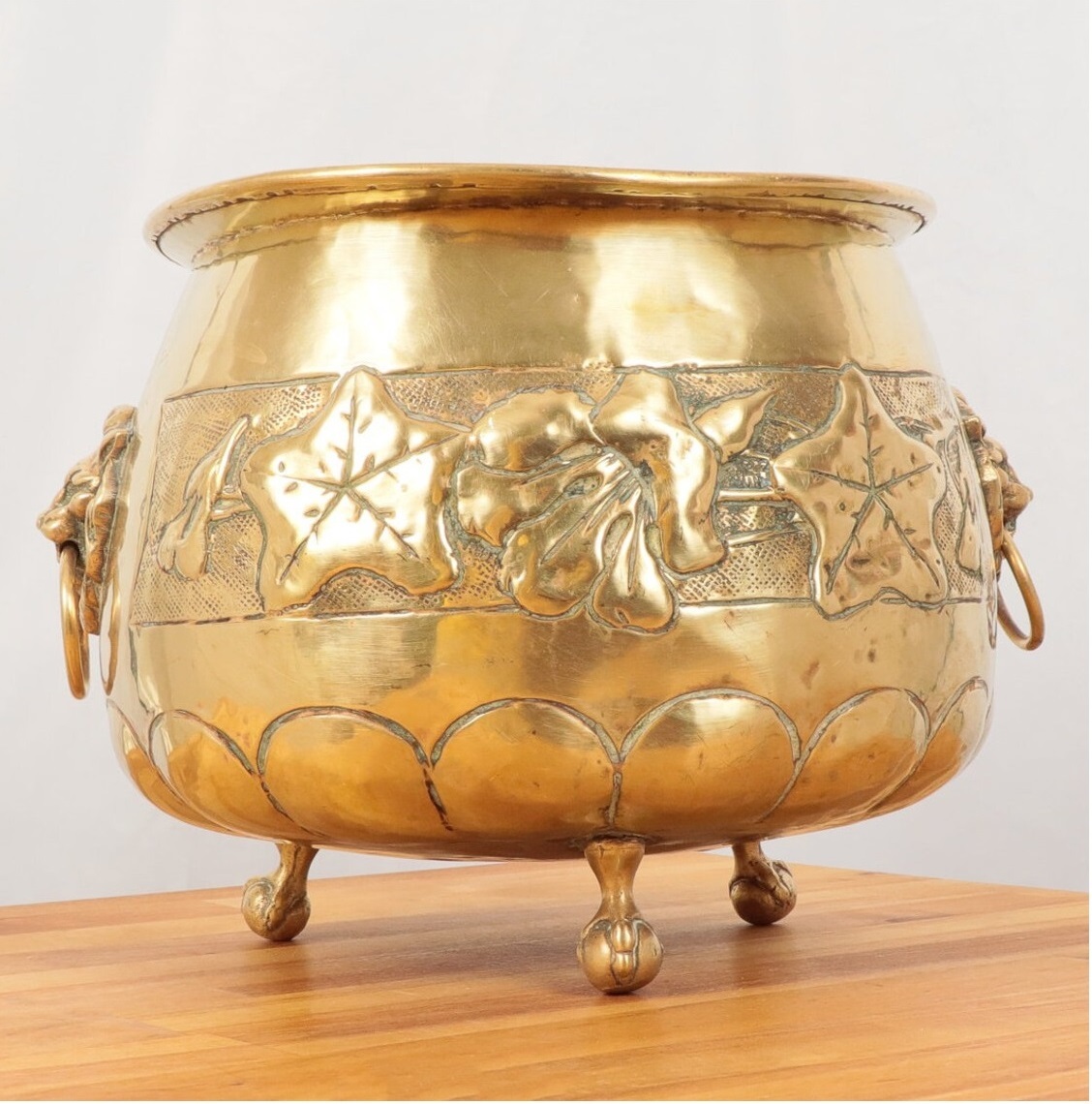 Brass Lion Faced With Two Big Handle Planter