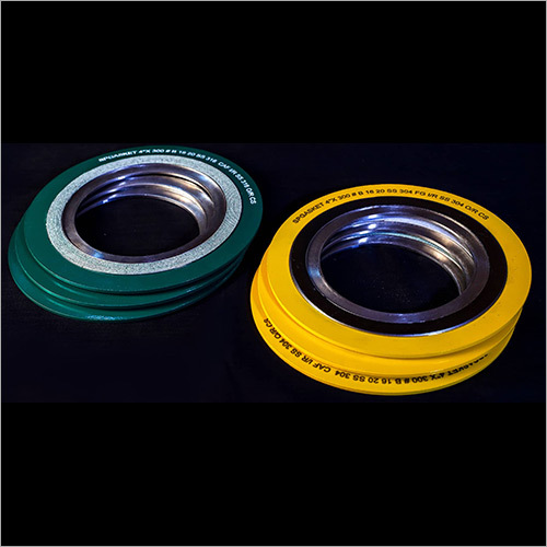 Spiral Wound Gasket - Stainless Steel, 4.5 mm Thickness, Round Shape, Green Yellow | Industrial Use, Gas Medium, Standard Size