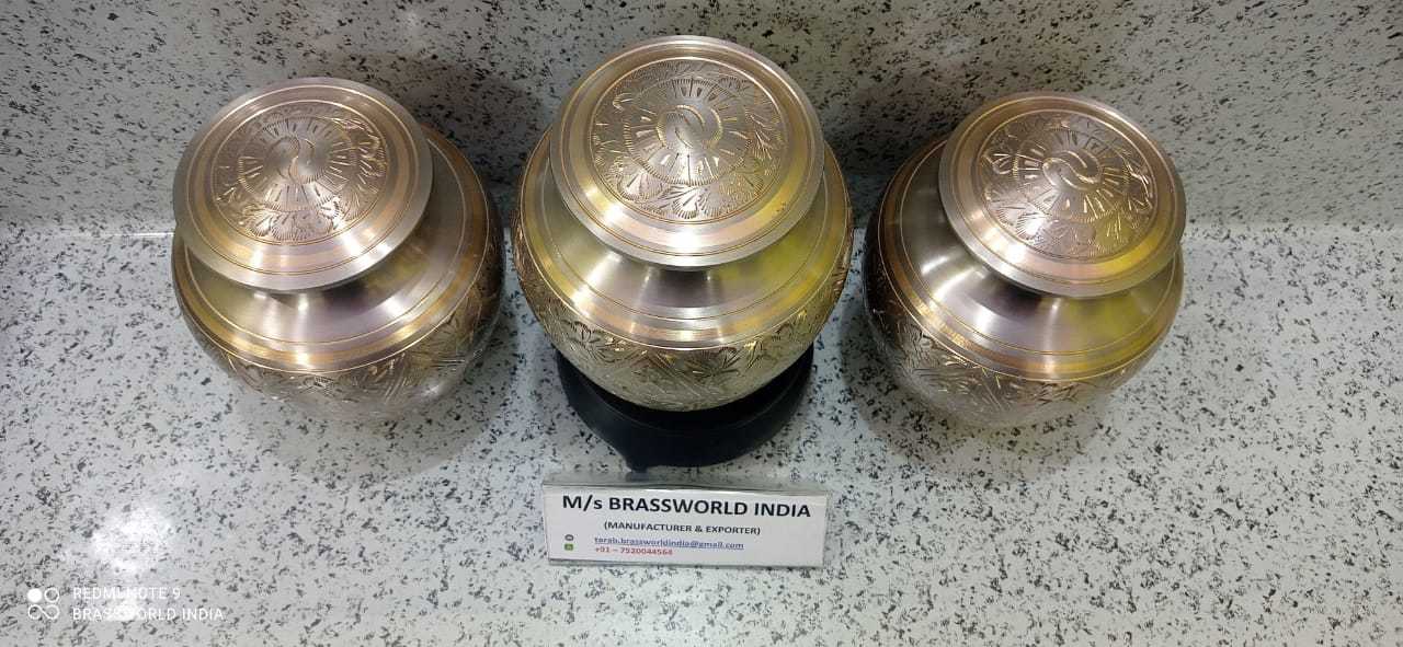 Brass Golden Engraved Adult Cremation Urn