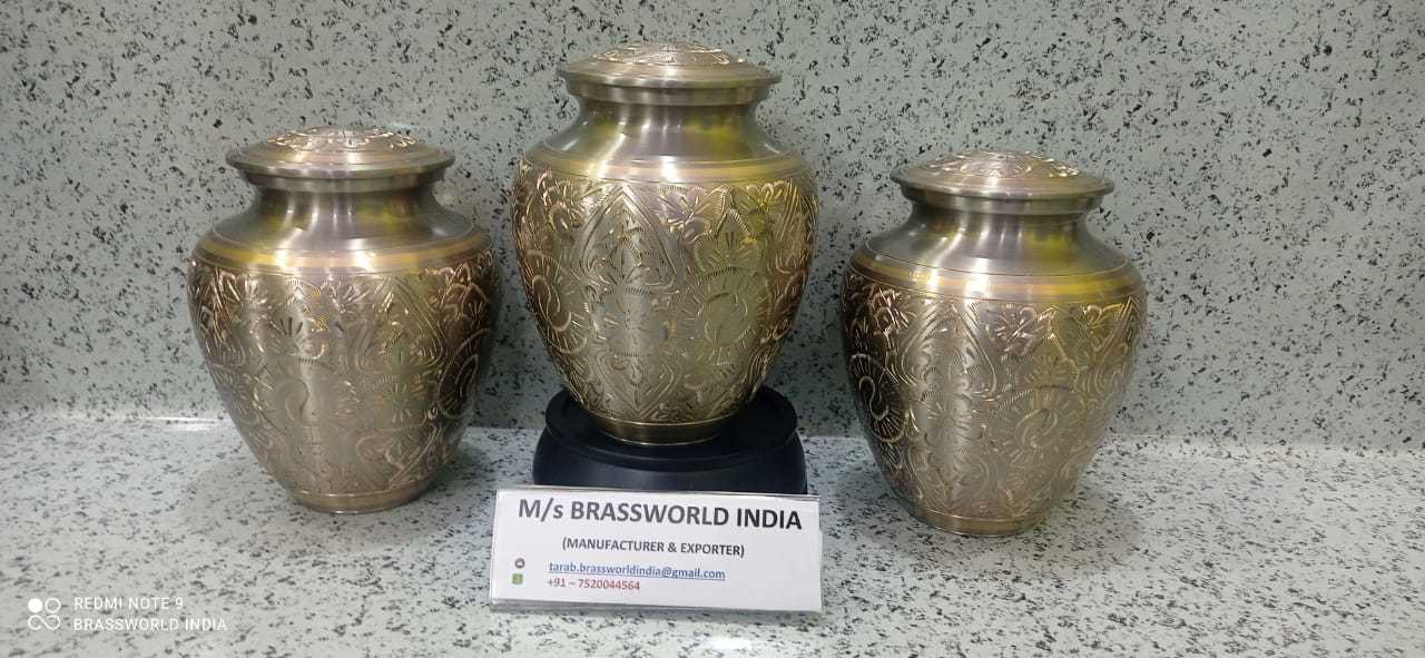 Brass Golden Engraved Adult Cremation Urn