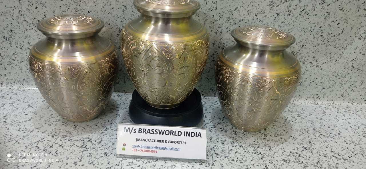 Brass Golden Engraved Adult Cremation Urn