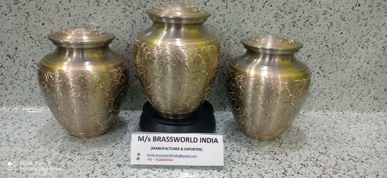 Brass Golden Engraved Adult Cremation Urn