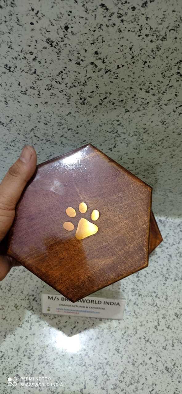 Hexagon Shaped Pet Paw Printed Wood Cremation Urn