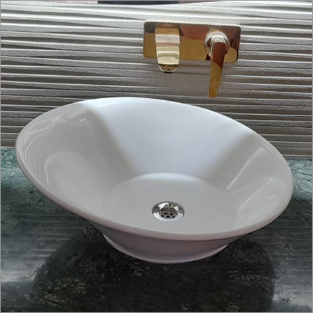 Ceramic Wash Basin - One Piece Round Design, Durable Sturdy White Finish