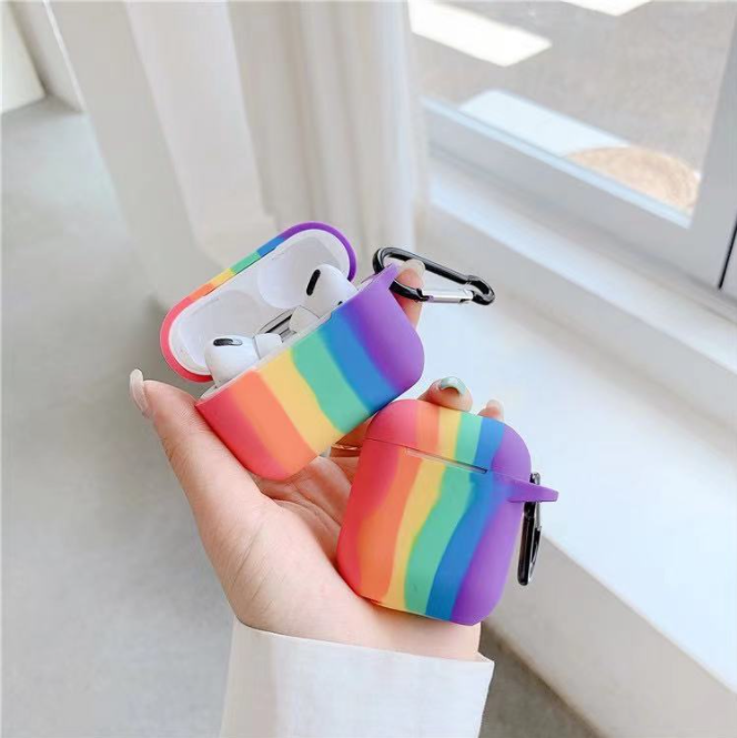 Airpods Rainbow Case - Silicone Material, Android Compatibility, Colorful Design | 1-year Warranty, Vibrant Rainbow Aesthetic