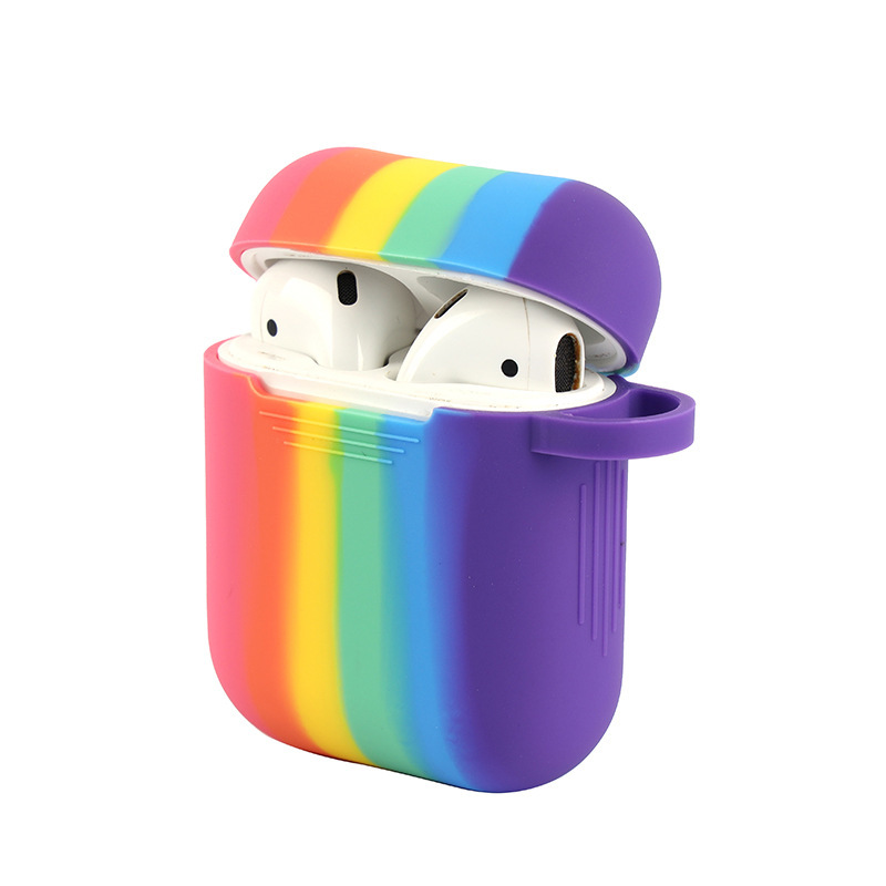 Airpods Rainbow Case - Silicone Material, Android Compatibility, Colorful Design | 1-year Warranty, Vibrant Rainbow Aesthetic