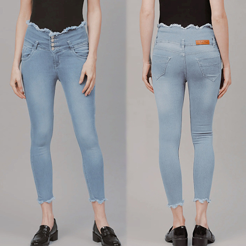 Sky Blue 4 Button High Waist, 4 Pocket Jeans