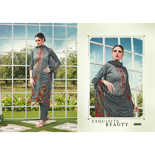 Designer Suit - Cotton Bottom 2.80 Mtrs, Dupatta Pure Bember Chiffon 2.25 Mtrs | Heavy Embroidery, Elegant Design, Stylish Look, Leather Bag