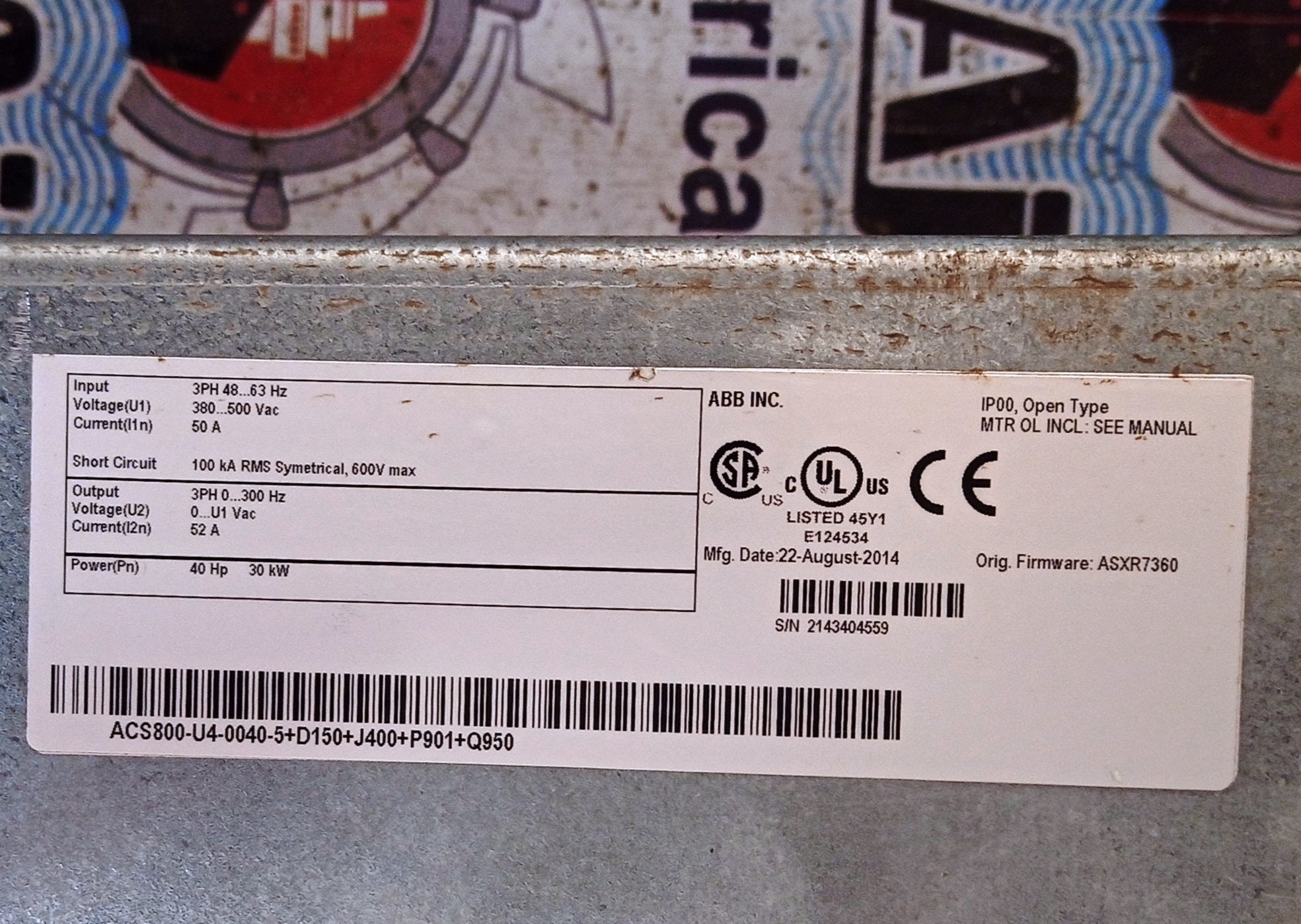 Abb Acs 800 40 Hp Ac Drive