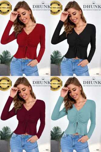 Ladies Dhunki Top - Ajanta Fabric (95% Polyester, 5% Spandex), Size M(36) & XL(40), Colors: 4, Full Sleeve, Designer Front | A-Line Skirt Style, Knitted Pattern, Perfect for Winter