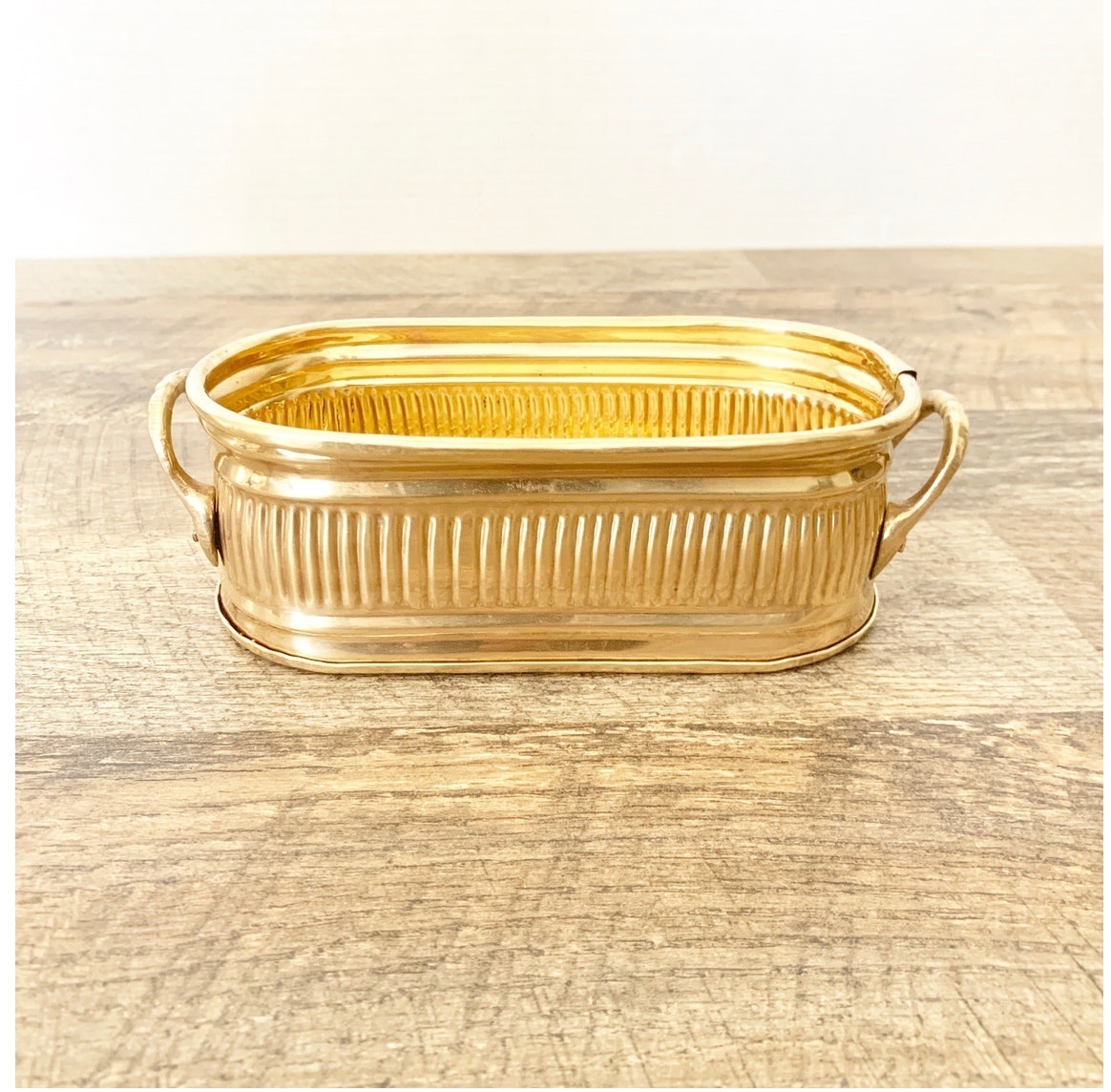 Brass Hammered Planter With Bird Engraved