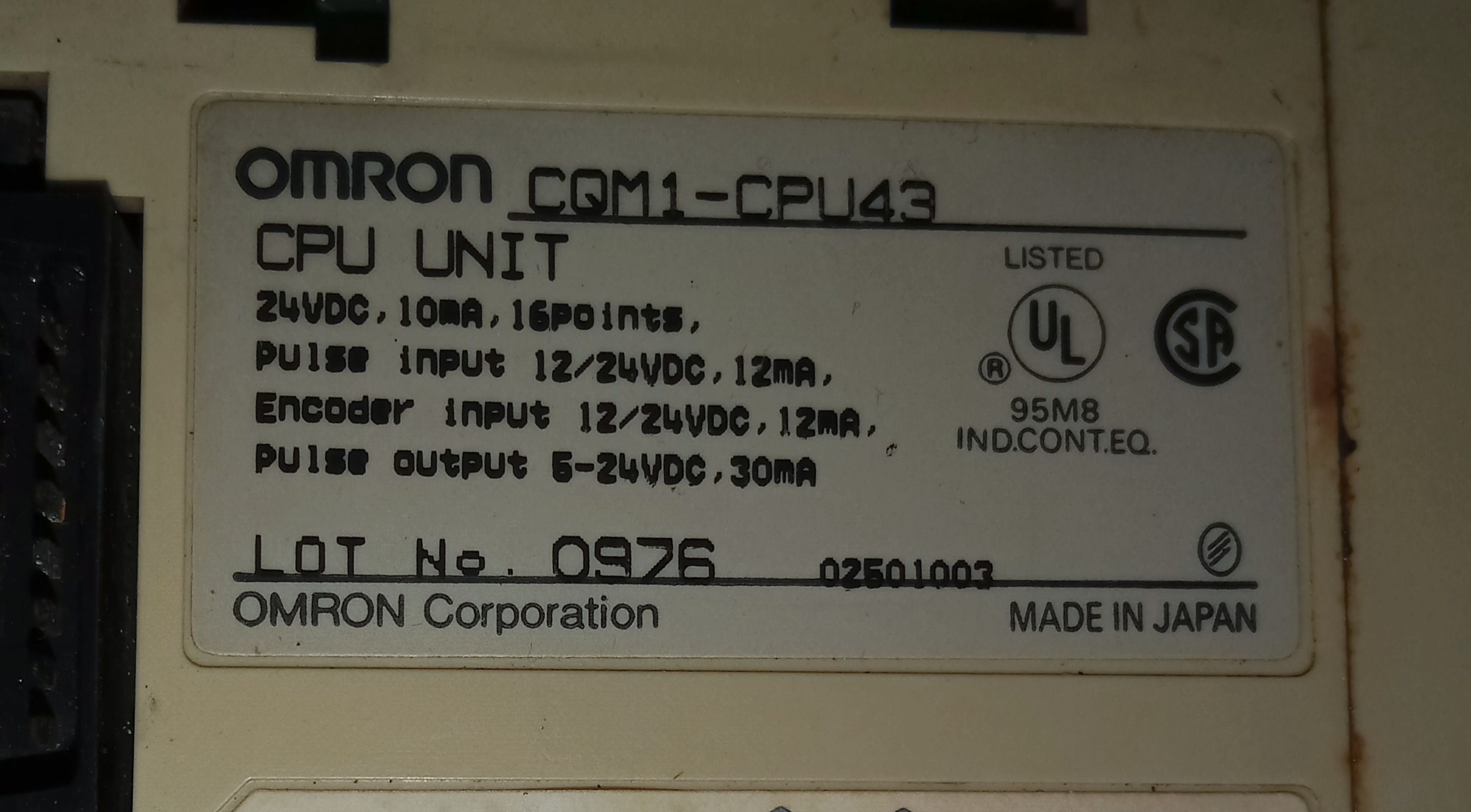 Omron Power Supply Cqm1-cpu43