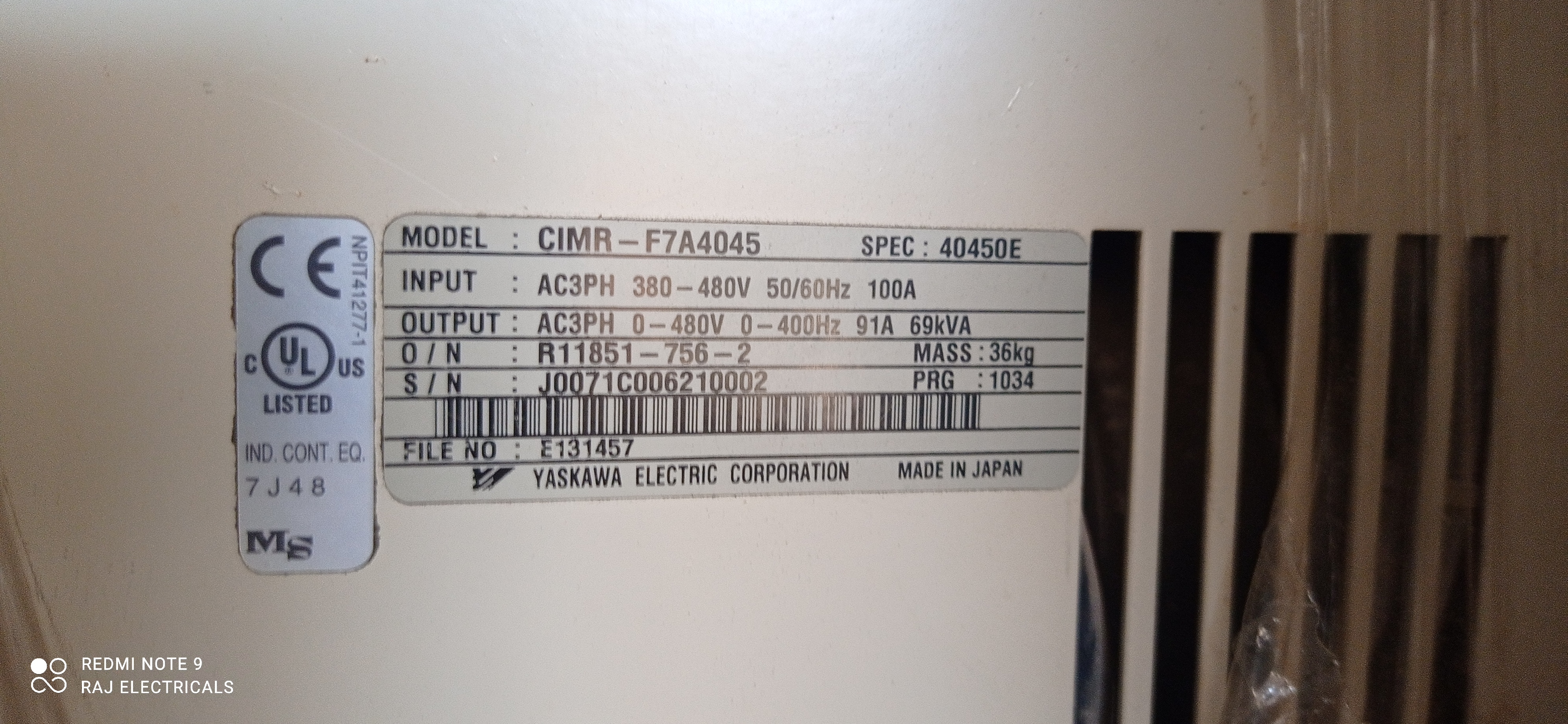 Yaskawa Varispeed F7 60 Hp Ac Drive