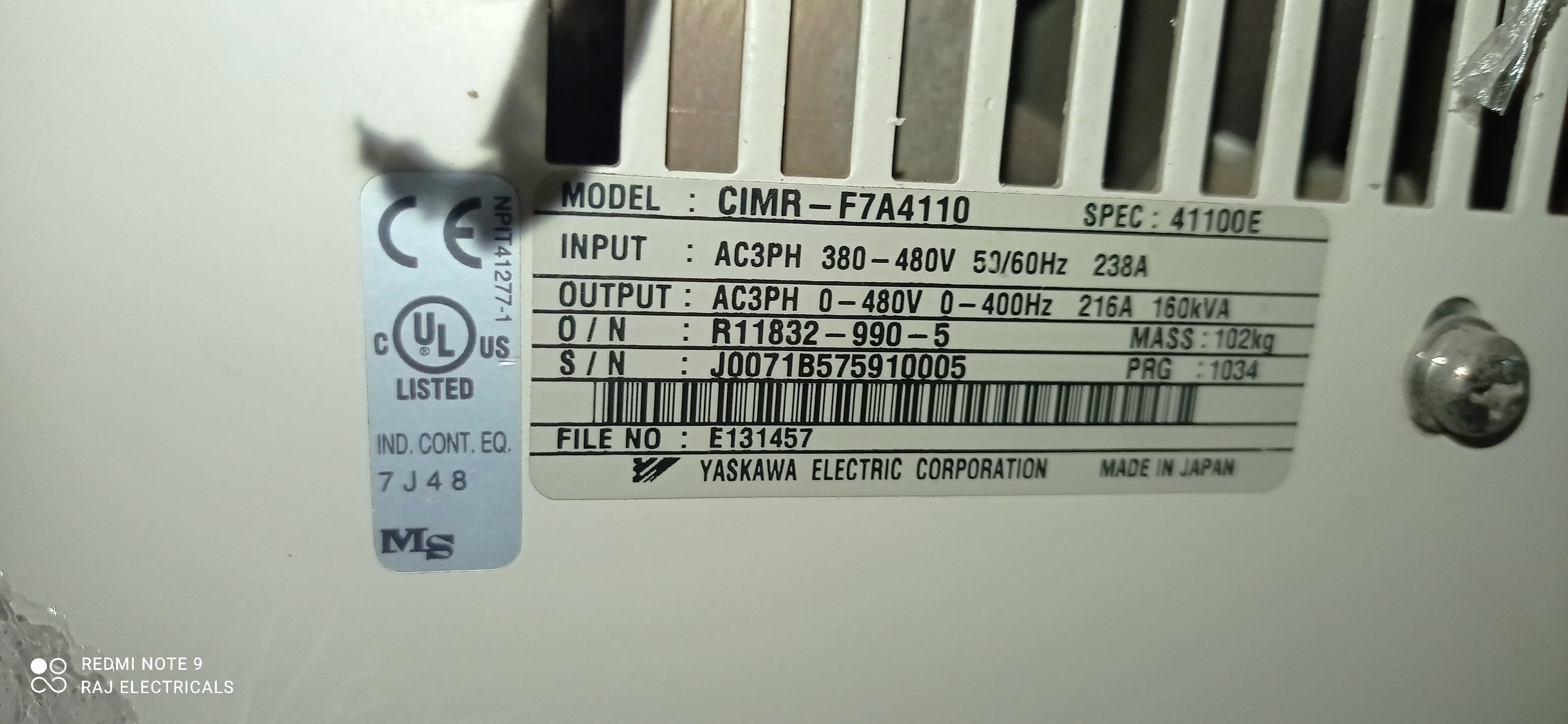 Yaskawa Varispeed F7 150 Hp Ac Drive