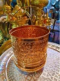 Brass Hammered Planterwith Lion Faced And Copper Elephant Engraved