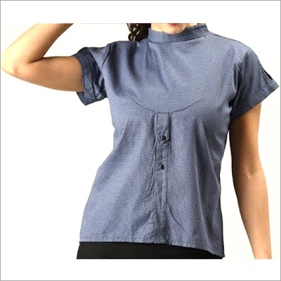 Ladies Designer Tops - Cotton, Regular Fit, Blue Color | Short Sleeves, Round Neck, Solid Pattern, Casual Wear