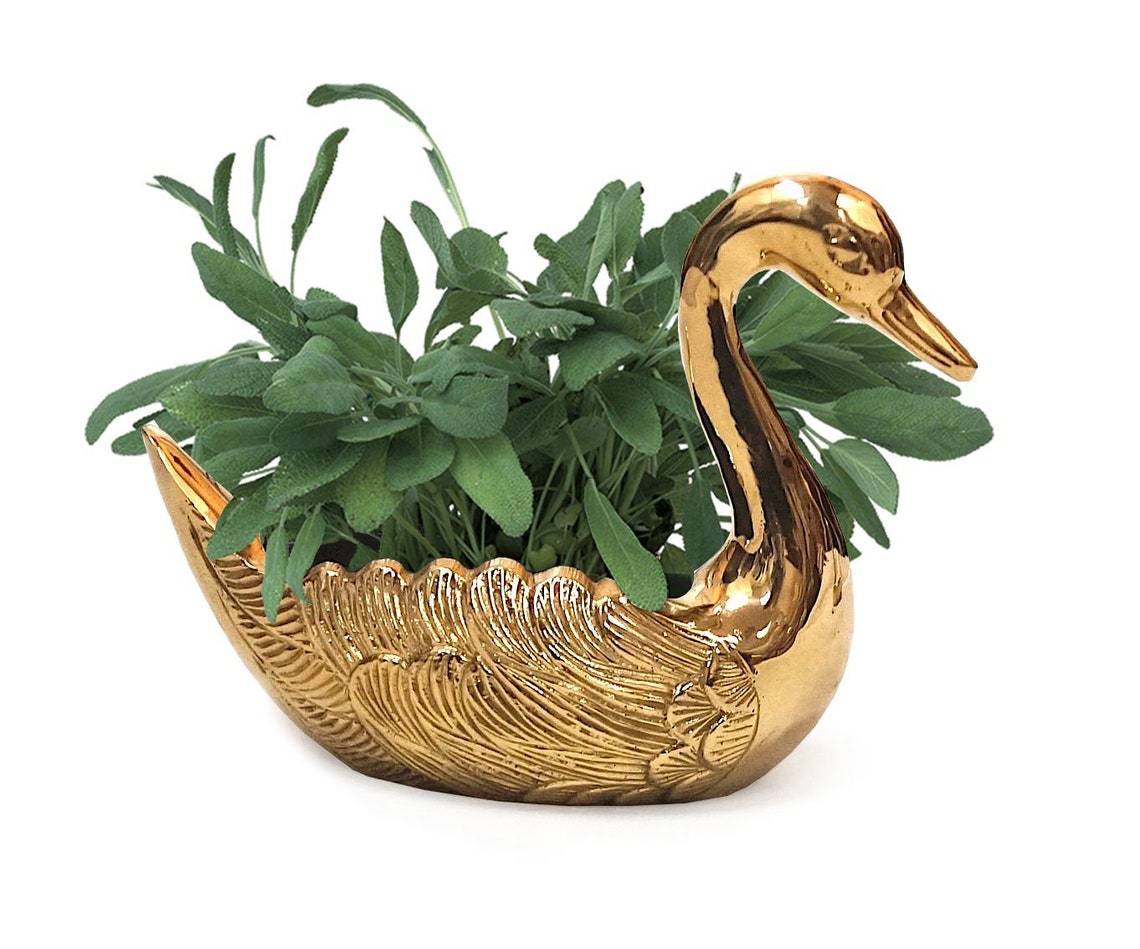 Brass Gold Swan Planter