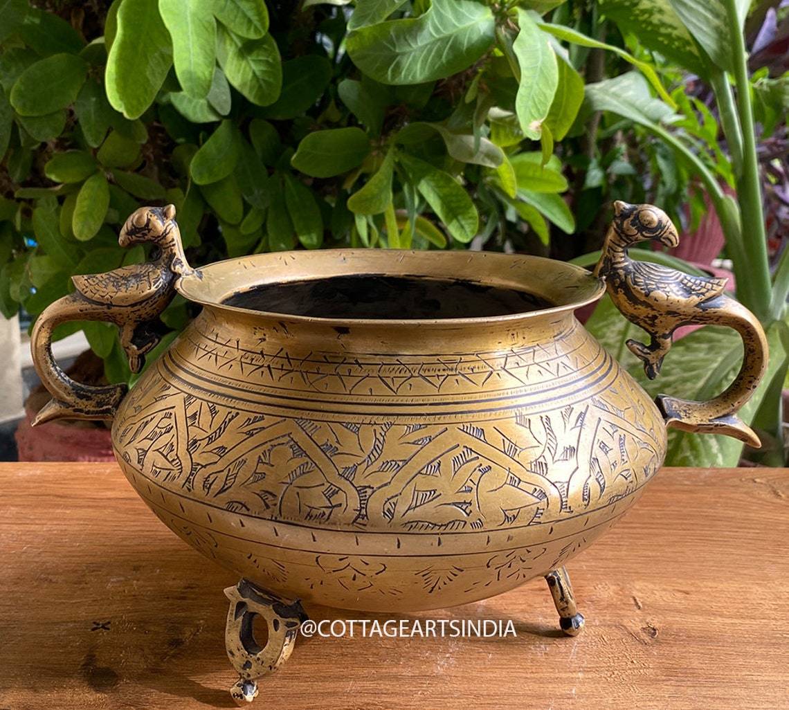 Brass Square Lion Faced Handle With Footed Planter