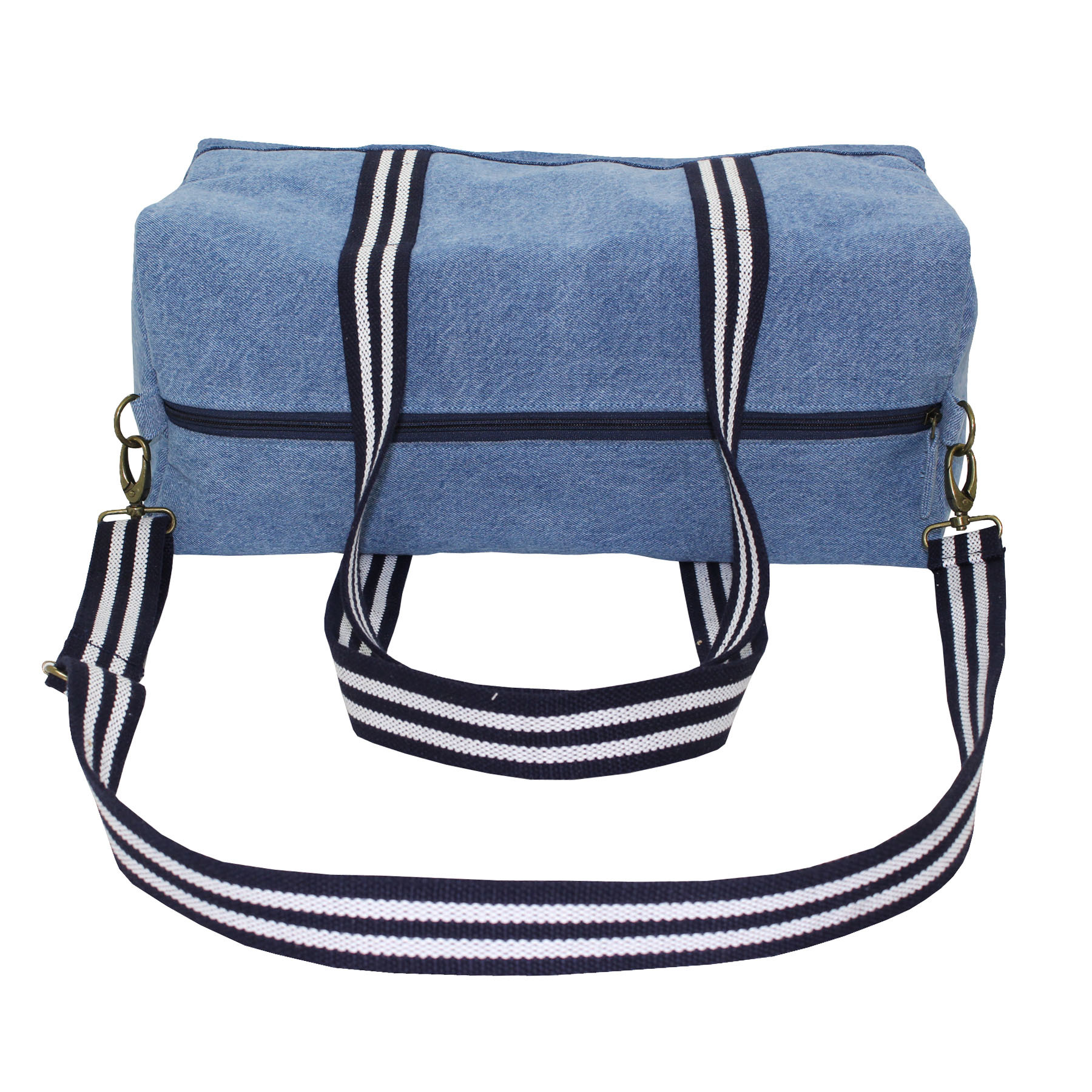 Denim Duffle Bag - 20x45x20 Cm, Natural Color, Adjustable Shoulder Length Handle, Zip Closure, Reusable & Eco-friendly Design