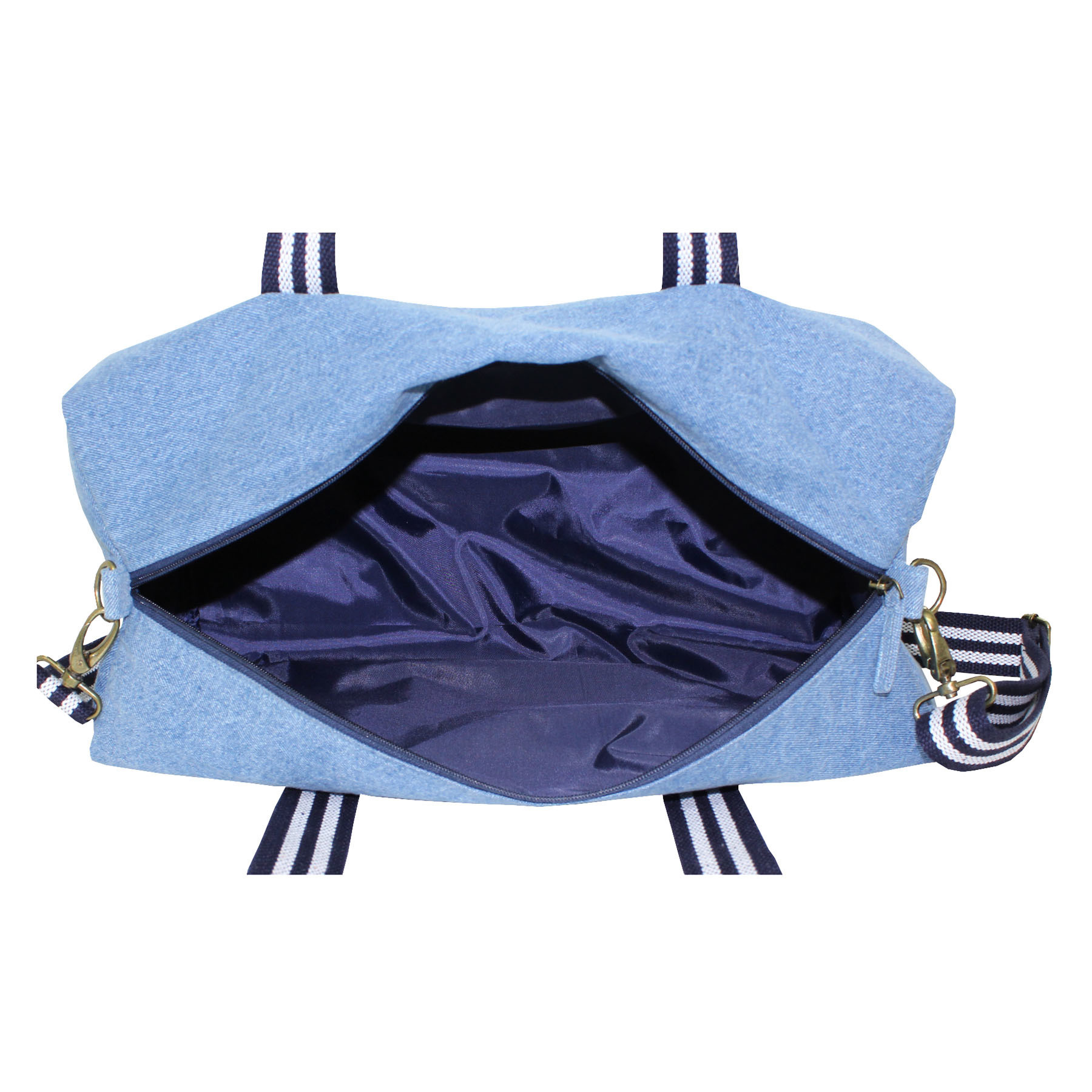Denim Duffle Bag - 20x45x20 Cm, Natural Color, Adjustable Shoulder Length Handle, Zip Closure, Reusable & Eco-friendly Design