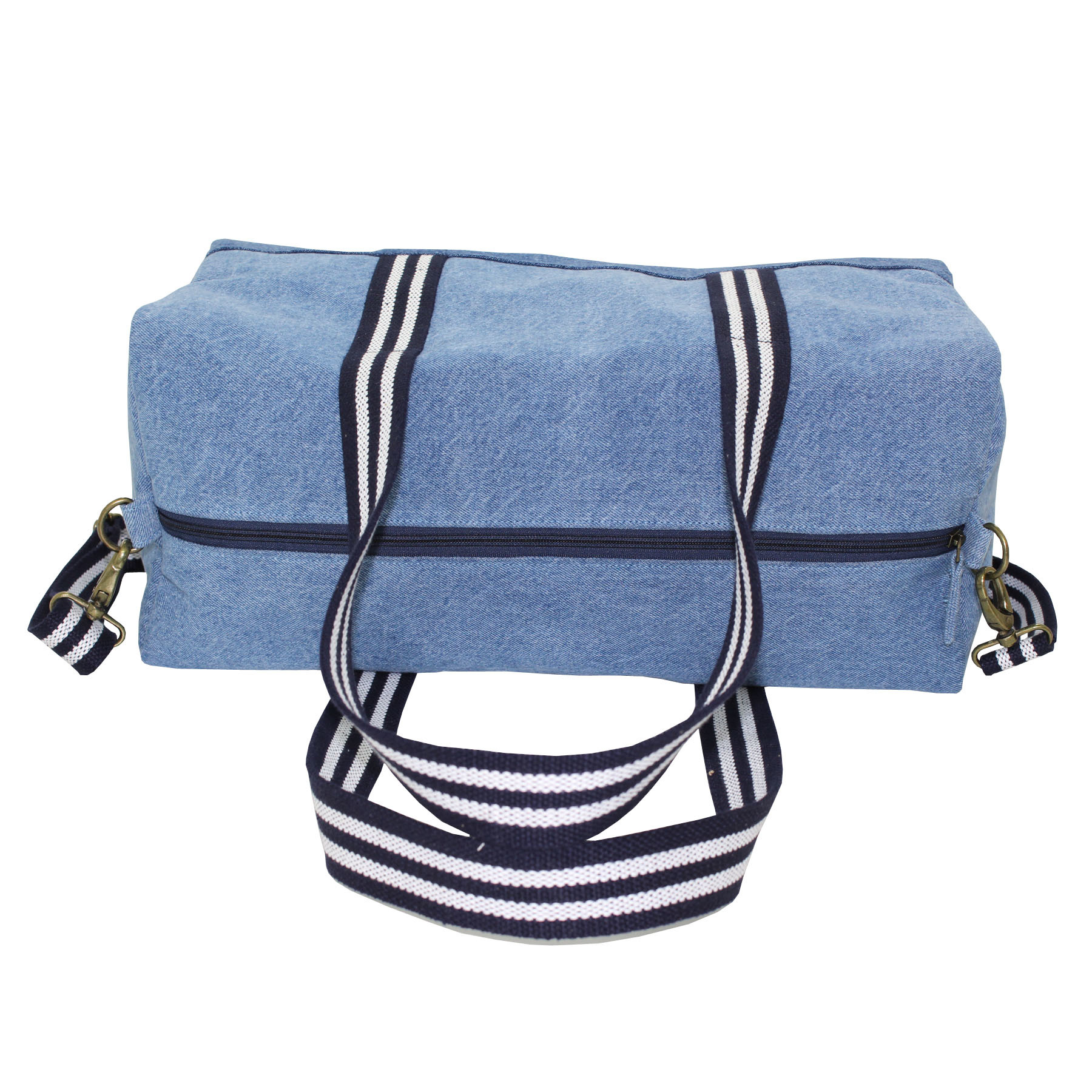 Denim Duffle Bag - 20x45x20 Cm, Natural Color, Adjustable Shoulder Length Handle, Zip Closure, Reusable & Eco-friendly Design