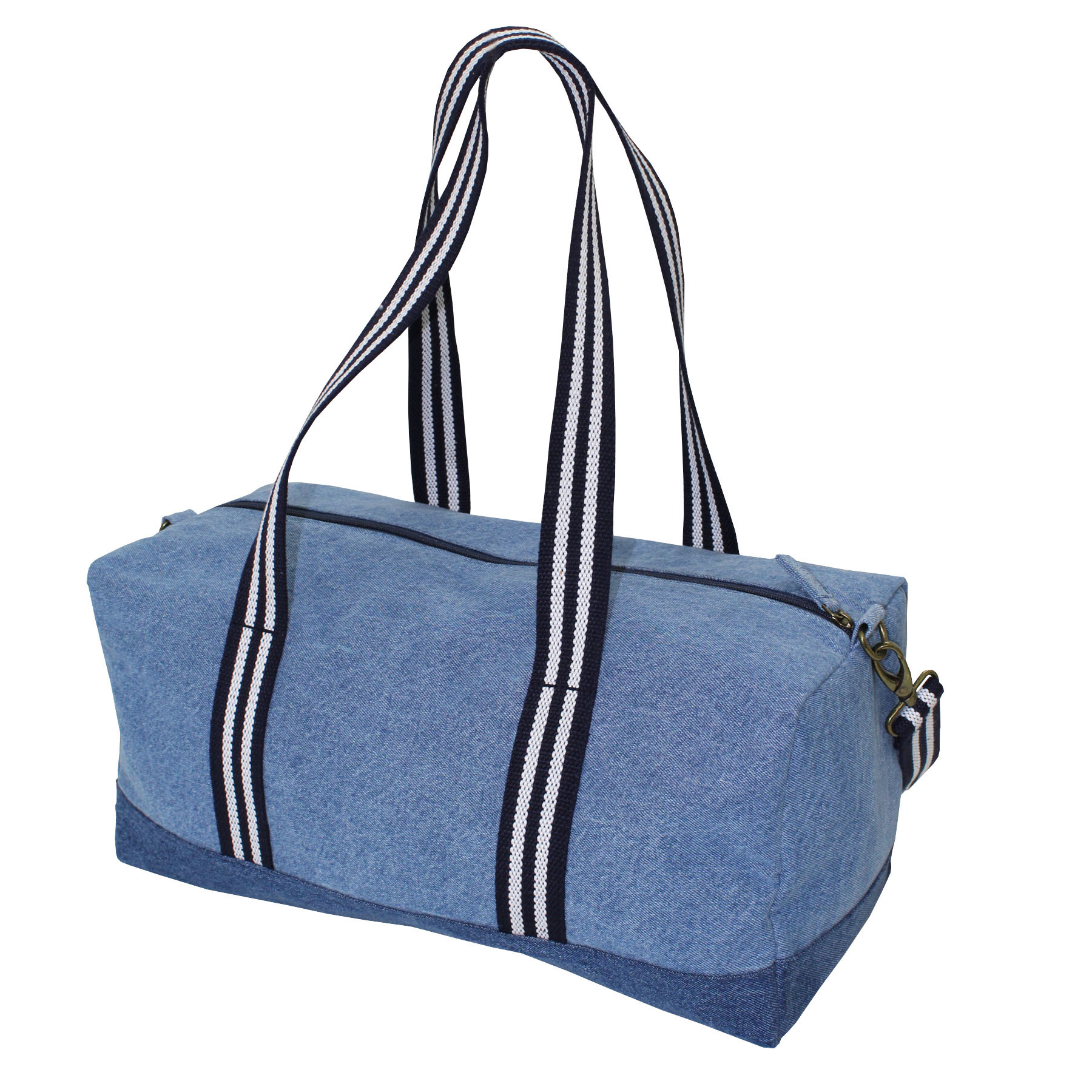 Denim Duffle Bag - 20x45x20 Cm, Natural Color, Adjustable Shoulder Length Handle, Zip Closure, Reusable & Eco-friendly Design