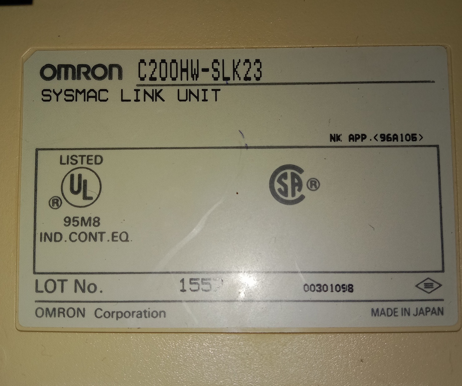 Omron Sysmac Link Unit C200hw-slk27