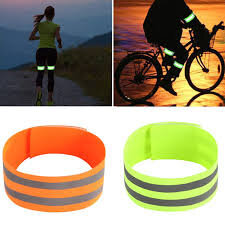 Reflective Arm Belt - Elastic Fabric | Easy To Wear Arm Bands, Highly Reflective Material, Velcro Fastening For Any Size Adjustment, Green & Orange