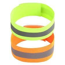 Reflective Arm Belt - Elastic Fabric | Easy To Wear Arm Bands, Highly Reflective Material, Velcro Fastening For Any Size Adjustment, Green & Orange