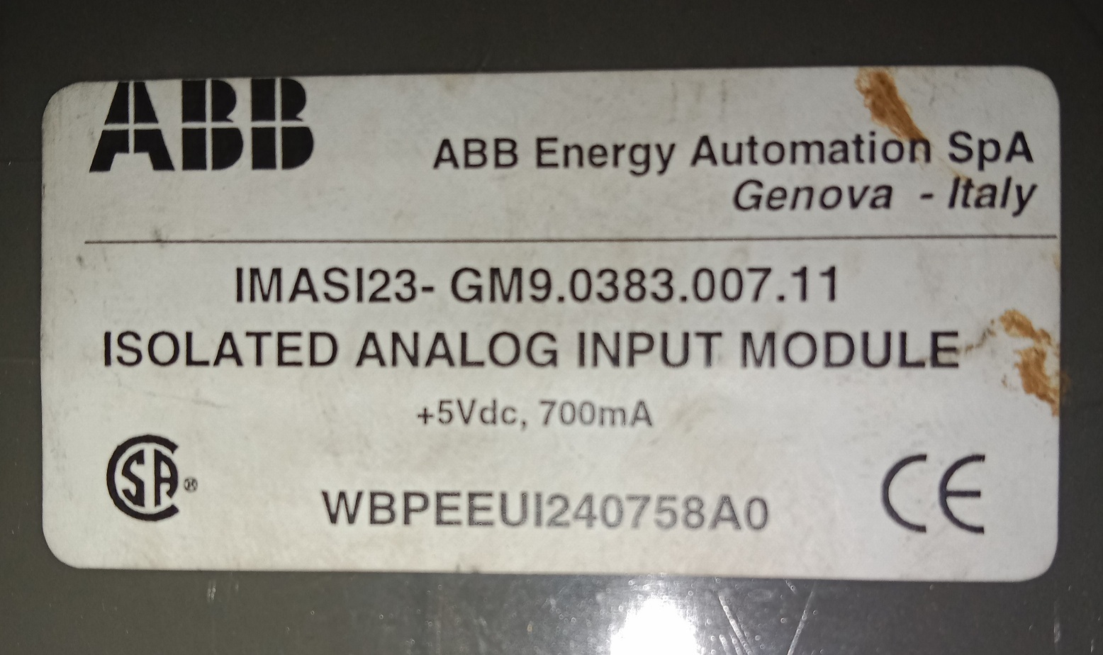 Bailey Analog Input Module Imasi23