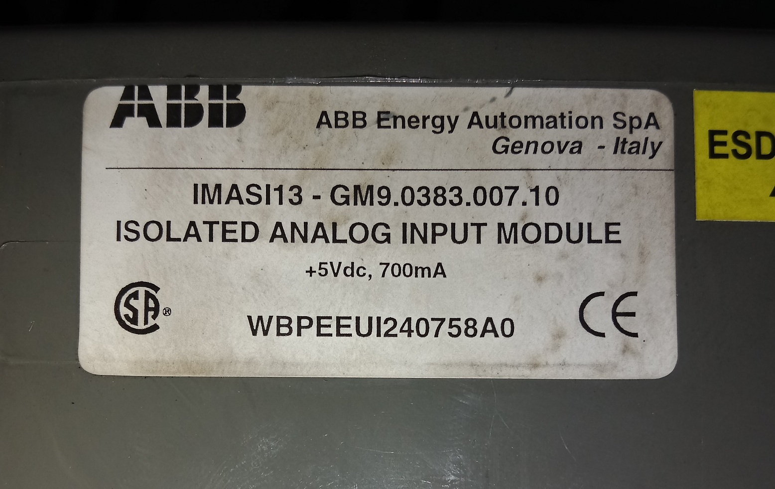 Bailey Analog Input Module Imassi13