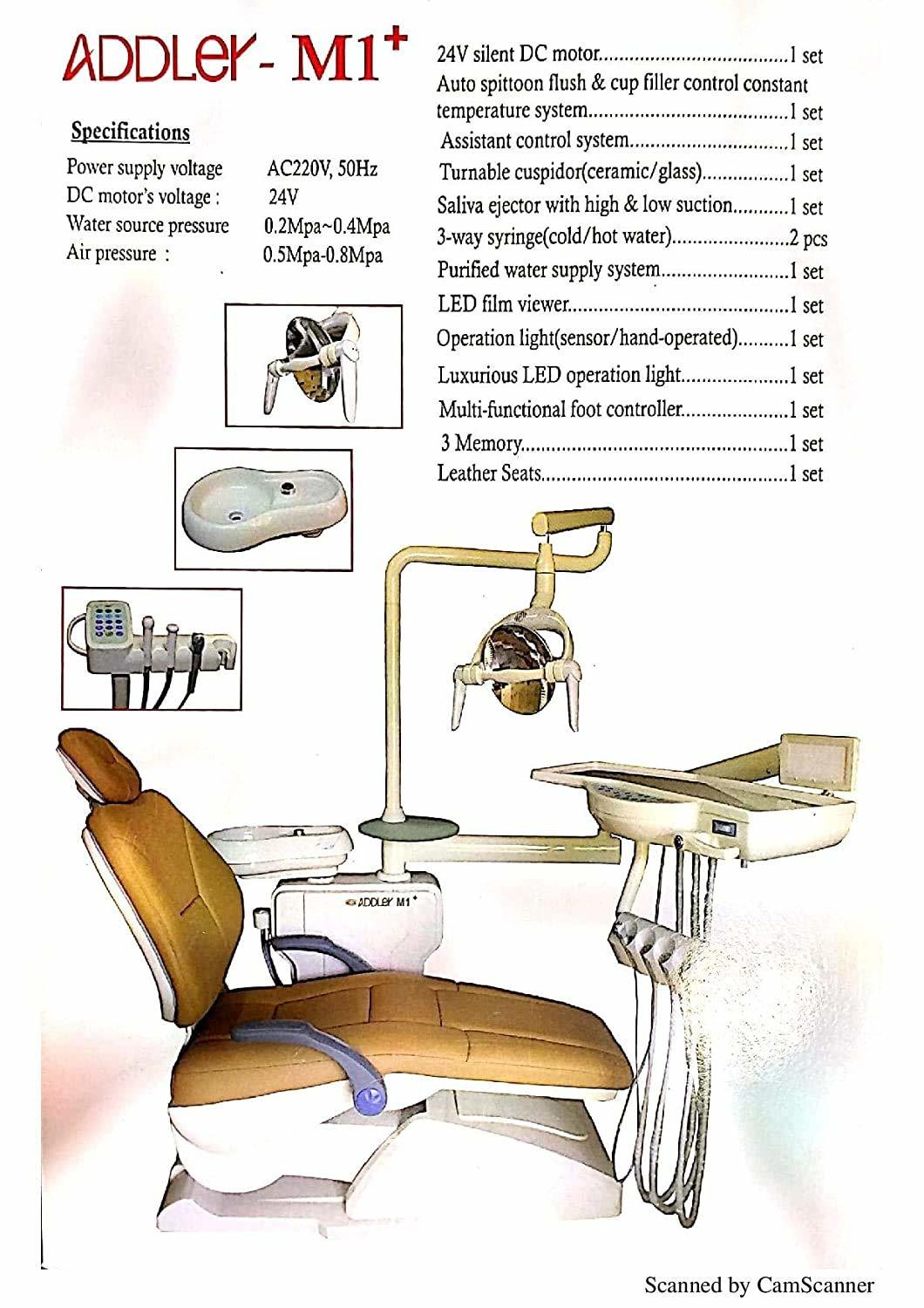 Addler Dental Advance Chair M1+ Model Electric With Stool. Full Set Up For Clinic Also Available - Color: Assorted
