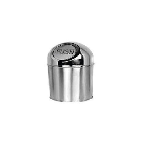 Steel Push Bin - 10 Liter Capacity, Polished Stainless Steel Finish , Round Shape with Push Lid