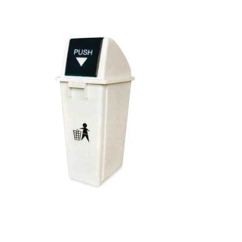 Push Bin - 6 Liters, 30cm x 25cm x 40cm , White Plastic with Push Lid and 1 Year Warranty