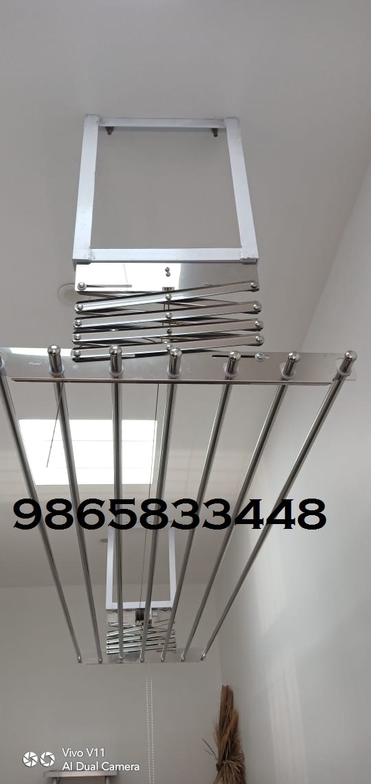 Ceiling Cloth Drying Hanger - Stainless Steel, 5 To 8 Feet Length, Silver Color | 50 Kg Load Capacity, Maintenance-free Design, Movable & Space-efficient