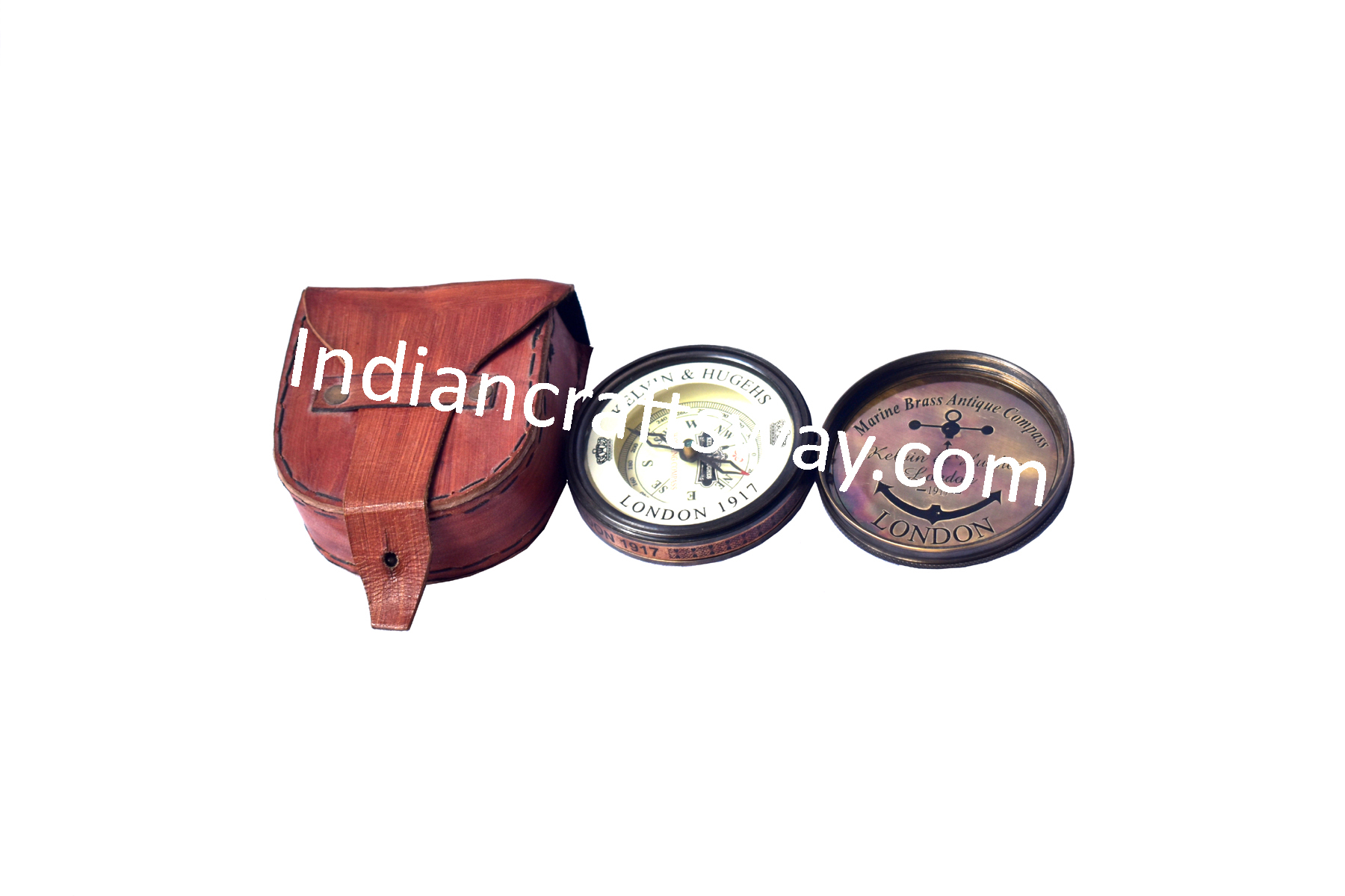 Antique Brass Pocket Compass With Glass Print 2 Tone Copper Dial 3 - Color: Multi