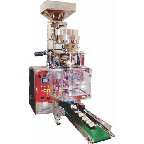 Namkeen Packing Machine - Stainless Steel, 1050mm x 990mm x 2100mm | Volumetric Cup Filler, Center Seal, Up to 60 Bags/Min, Gas Flushing, Batch Coding, Laminated Film